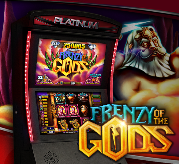 Frenzy of the Gods logo with screenshot of game.