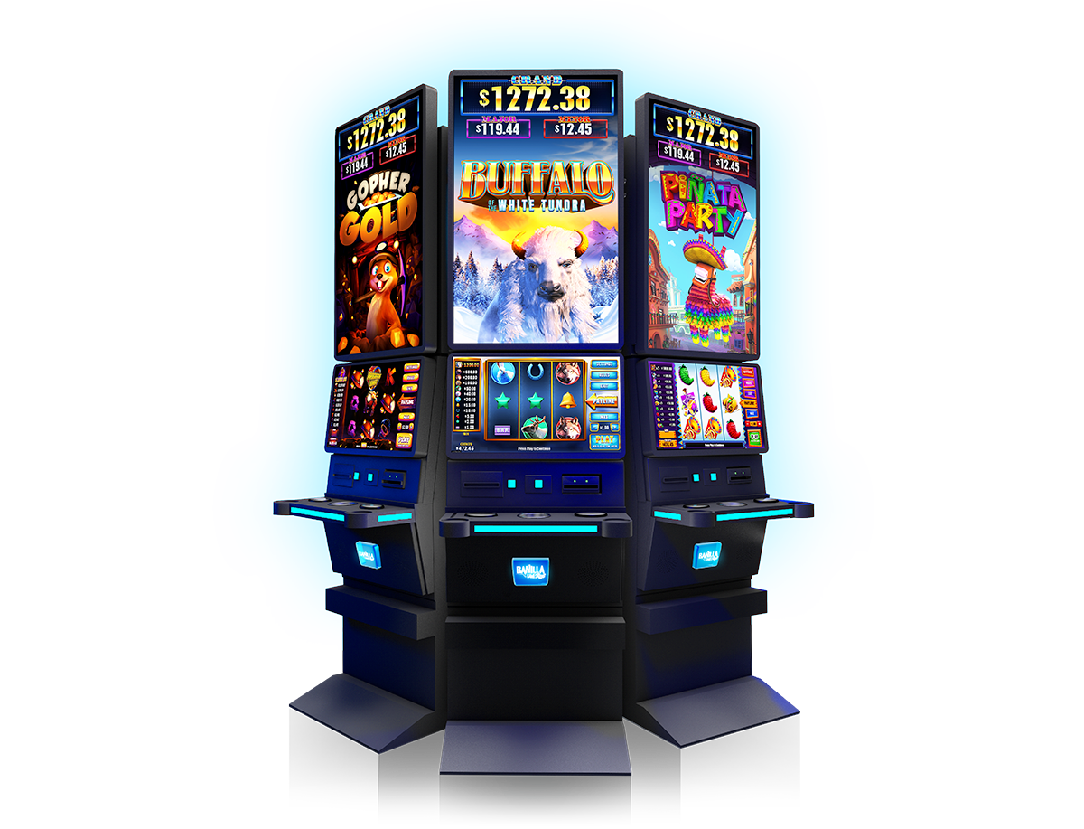 Banilla game cabinets with Buffalo of the White Tundra, Piñata Part, and Gopher Gold
